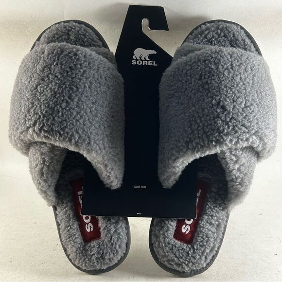 Sorel Go Mail Run Womens Faux Fur Slippers Gray Size 11 - Picture 5 of 7